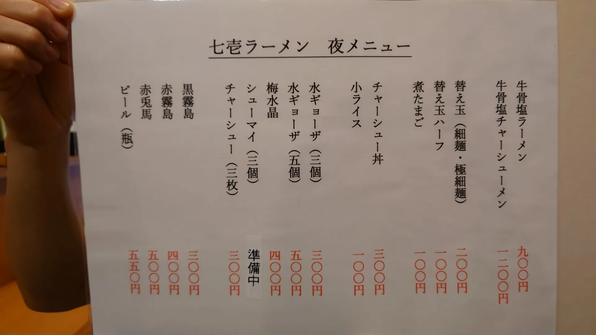 メニュー表